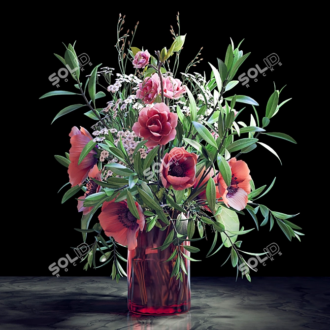 Elegant Spring Blossom Bouquet 3D model image 1