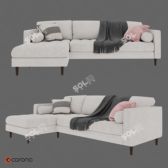 Modern Birch Ivory Sectional Sofa 3D model image 1