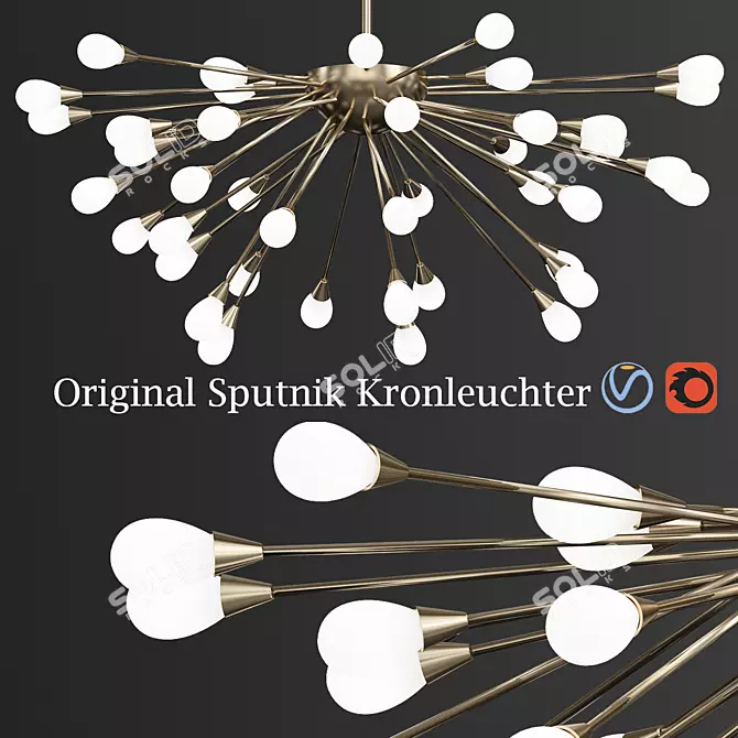 Vintage Sputnik Pendant Chandelier 3D model image 1