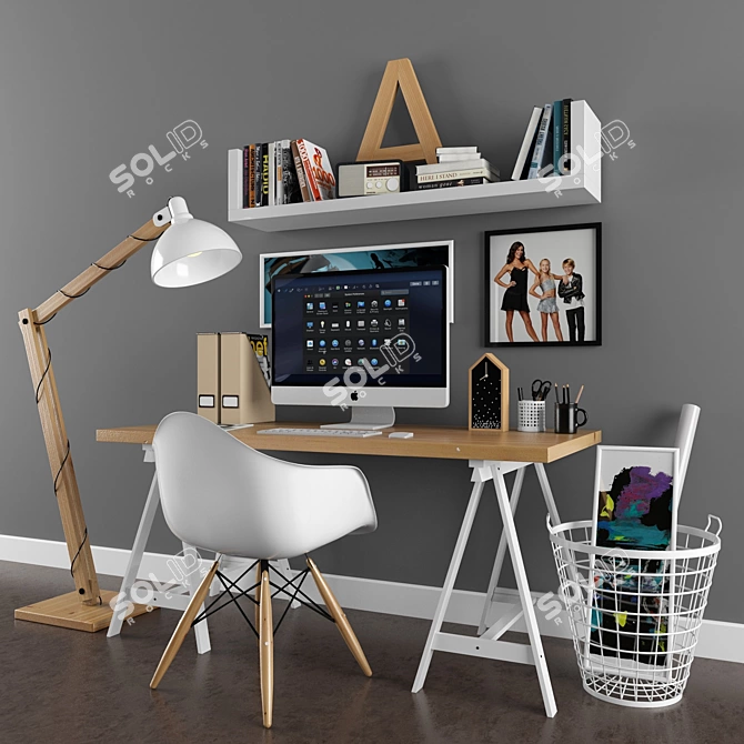 Scandinavian Office Desk Set 3D model image 1