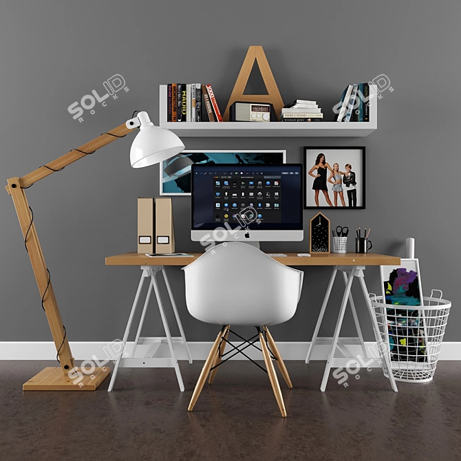 Scandinavian Office Desk Set 3D model image 2