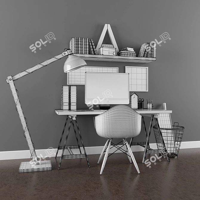 Scandinavian Office Desk Set 3D model image 3