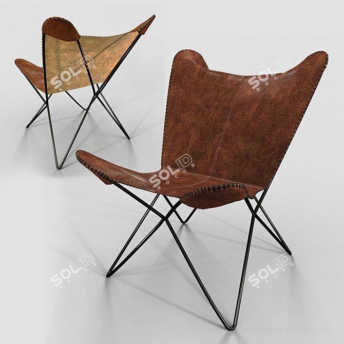 Classic Butterfly Chair in Stylish Cowhide 3D model image 2