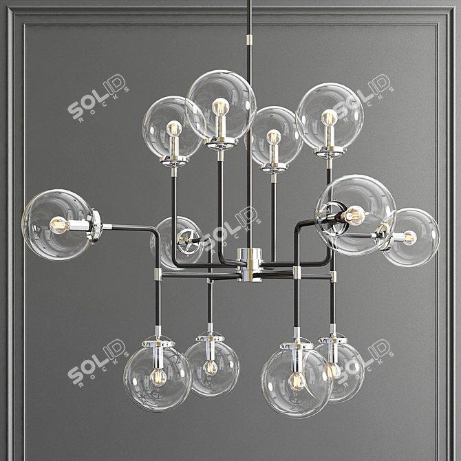 Industrial Silver Glass Chandelier 3D model image 1