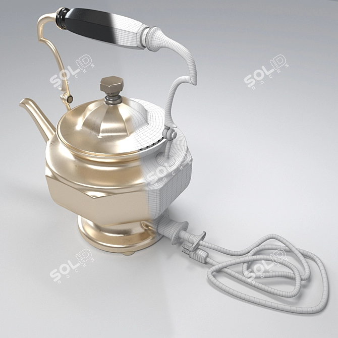 Vintage Electric Kettle: Antique Gold Finish 3D model image 2