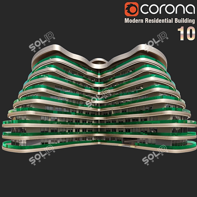 Modern 3D Residential Building 3D model image 1