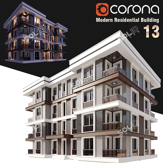 Modern Residential Building Model 3D model image 1