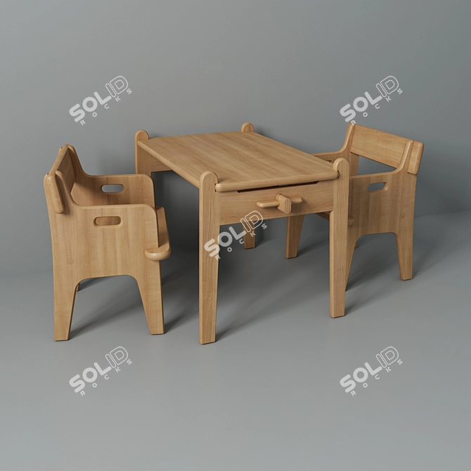 Modern Wood Kids Furniture Set 
Peter's Chair and Table Set 
Carl Hansen & Son Kids Collection 
Elegant and Practical Kids Furniture 3D model image 1