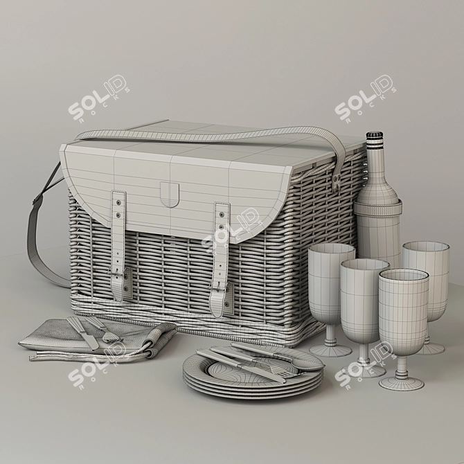 Ultimate Picnic Set: 4-Person Basket 3D model image 3