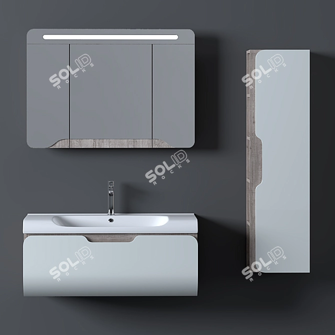 Nplus Golf 100 Bathroom Cabinet Set with Wood Texture 3D model image 2