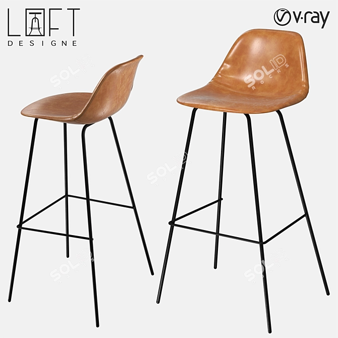Industrial Metal and Faux Leather Bar Stool 3D model image 1
