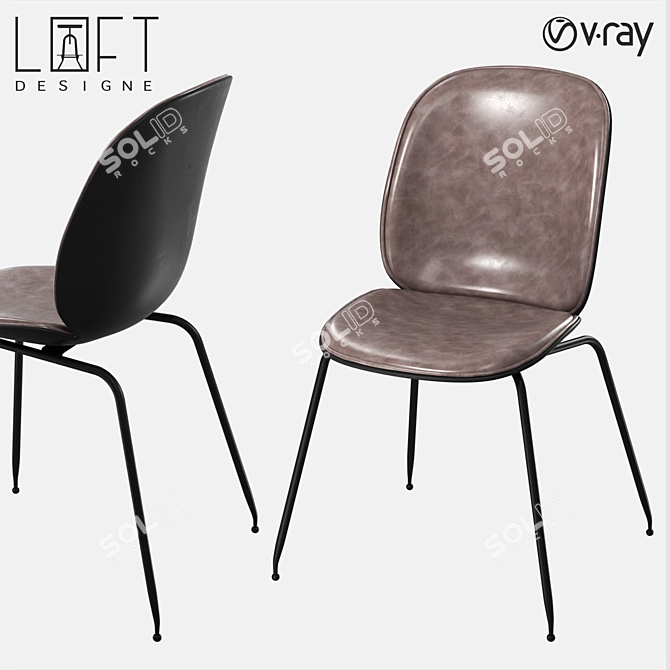 Sleek Metal and Faux Leather Chair 3D model image 1