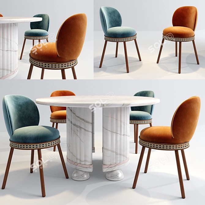 Elegant Alma Chair & Memphis Table 3D model image 1