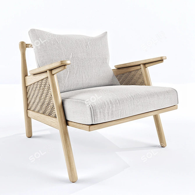 Elegant Linen Cane Accent Chair 3D model image 2