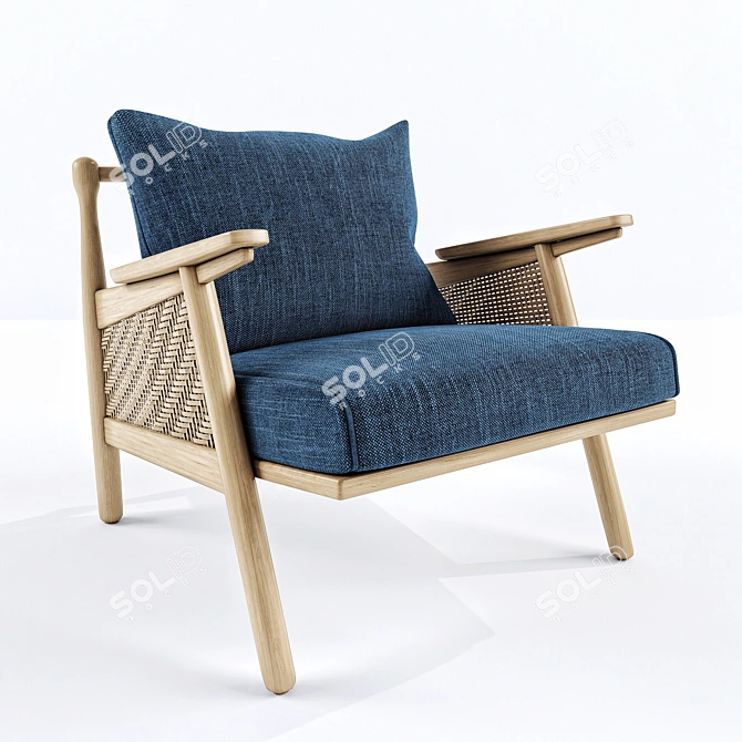 Elegant Linen Cane Accent Chair 3D model image 3