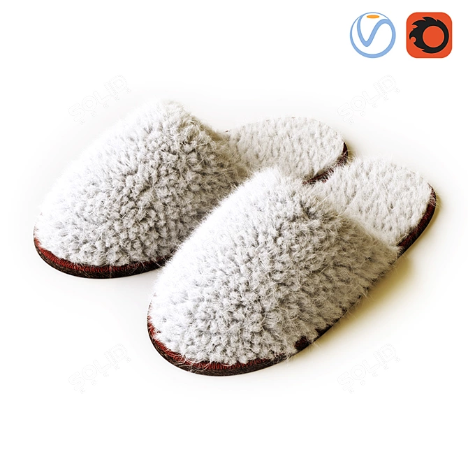 Cozy White Fegen Slippers 3D model image 1