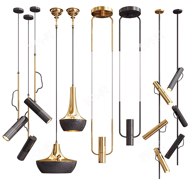 Elegant Hanging Lights Set 3D model image 1