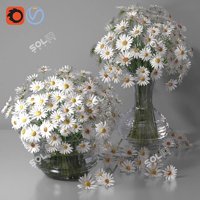 White Daisy Delight Glass Vase Set 3D model image 1