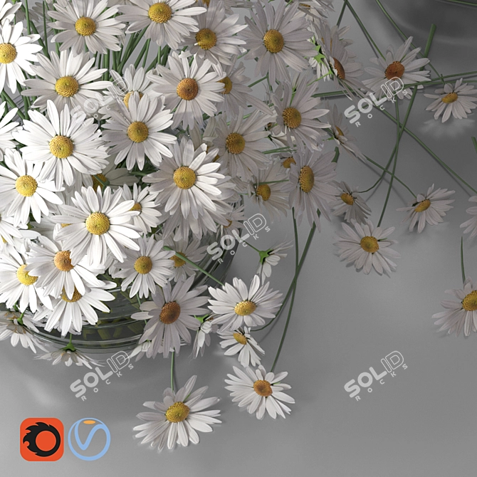 White Daisy Delight Glass Vase Set 3D model image 2