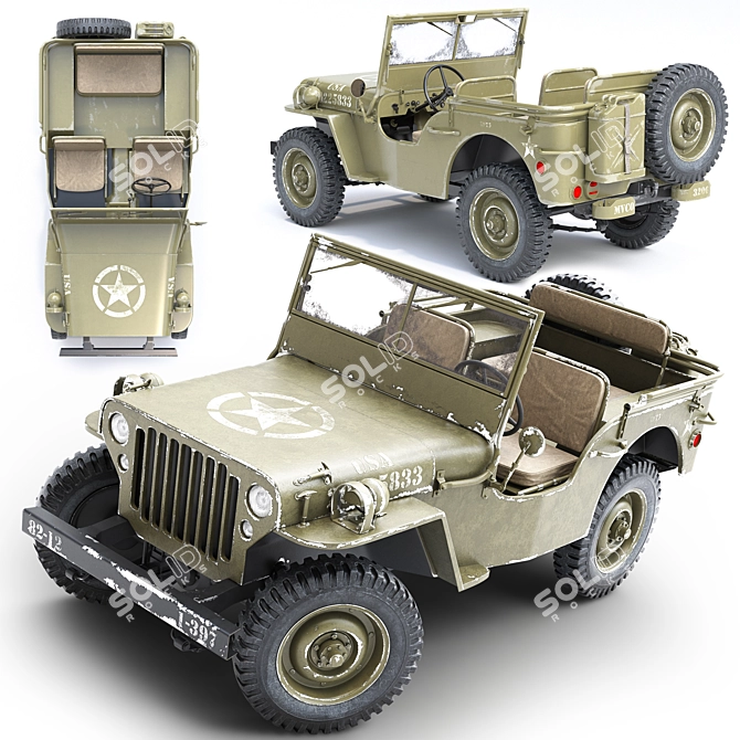 Vintage Low Poly Willys Model 3D model image 1