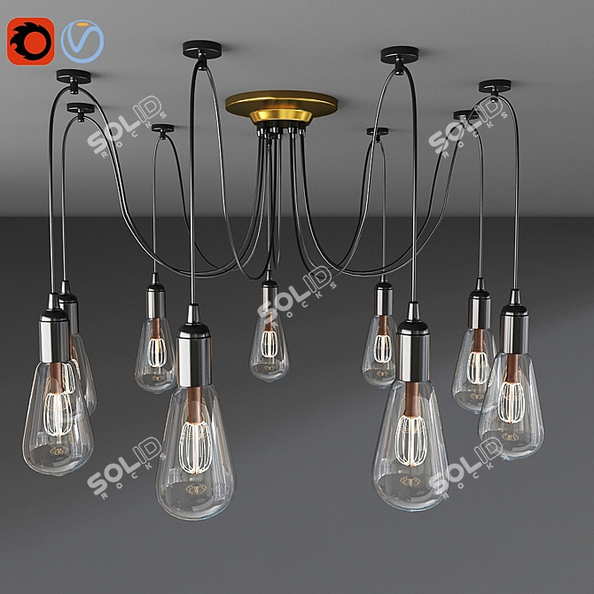 Vintage Adjustable Pendant Light - 10-Head Rustic Lighting 3D model image 1