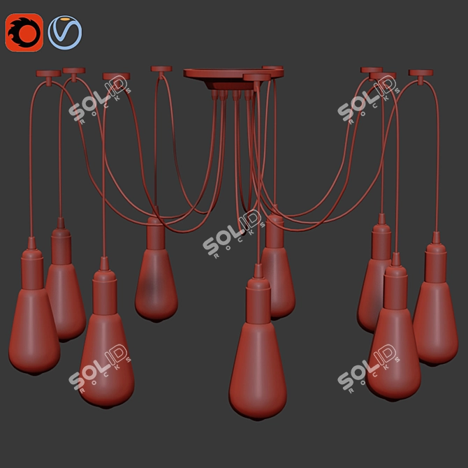 Vintage Adjustable Pendant Light - 10-Head Rustic Lighting 3D model image 2