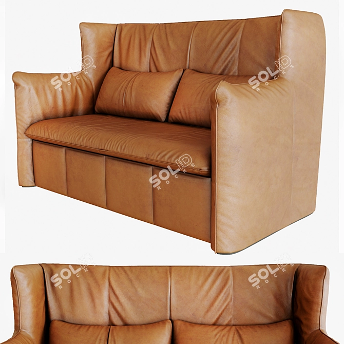 Mid-Century Leather Love Seat by Gerard van den Berg 3D model image 1