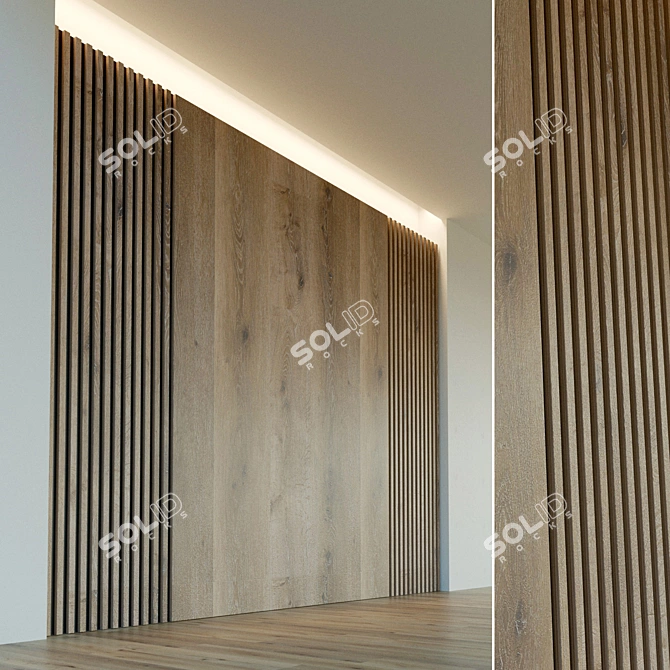 Elegant Wood Wall Panel 3D model image 1