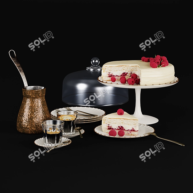 Raspberry Cake & Turkish Coffee Set 3D model image 1