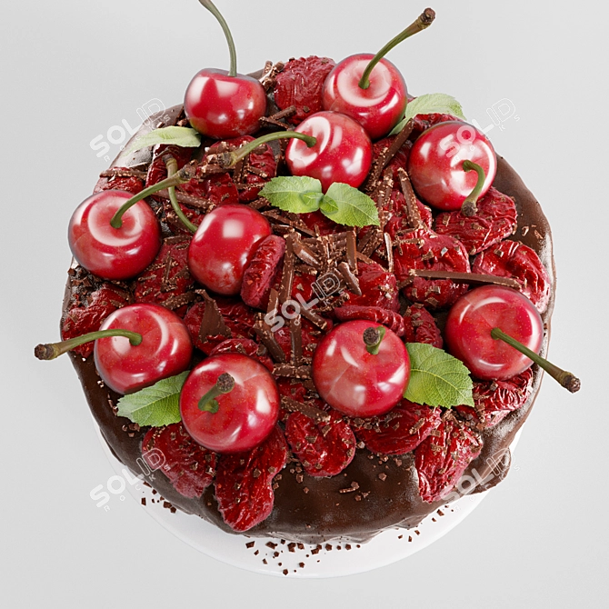 Cherry Delight Cake: A Decadent Treat 3D model image 2