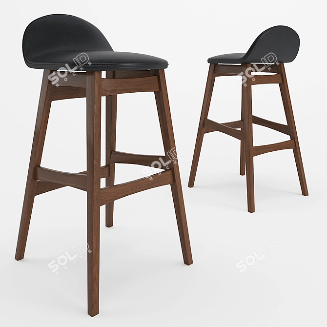 Nacka Mid-century Modern Barstool - Set of 2 3D model image 1