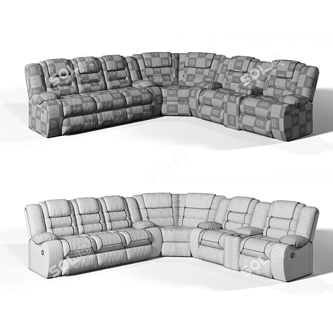 Vacherie Black Double Reclining Sectional - Sleek and Spacious Comfort 3D model image 3