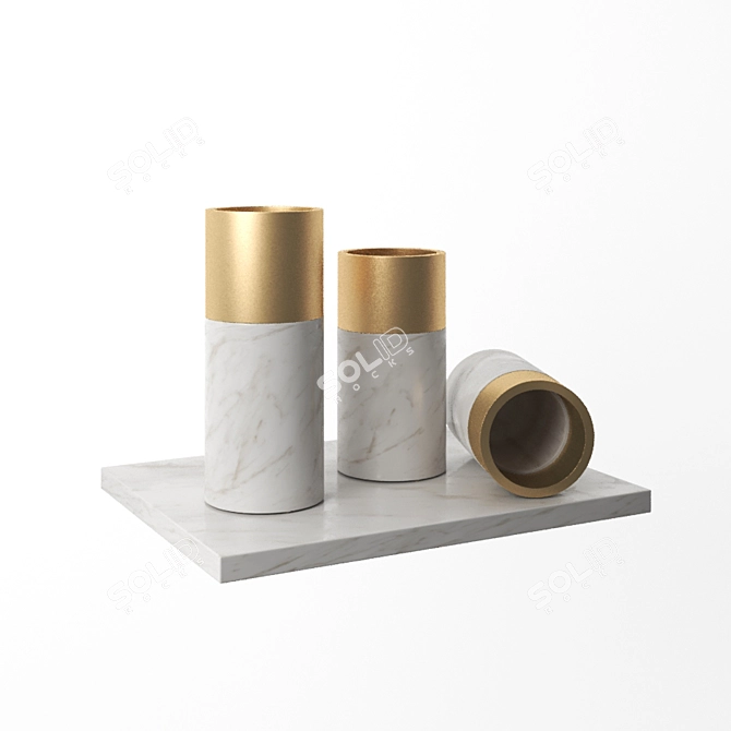 Marble Golden Metal Vase - Elegant Home Decor 3D model image 1