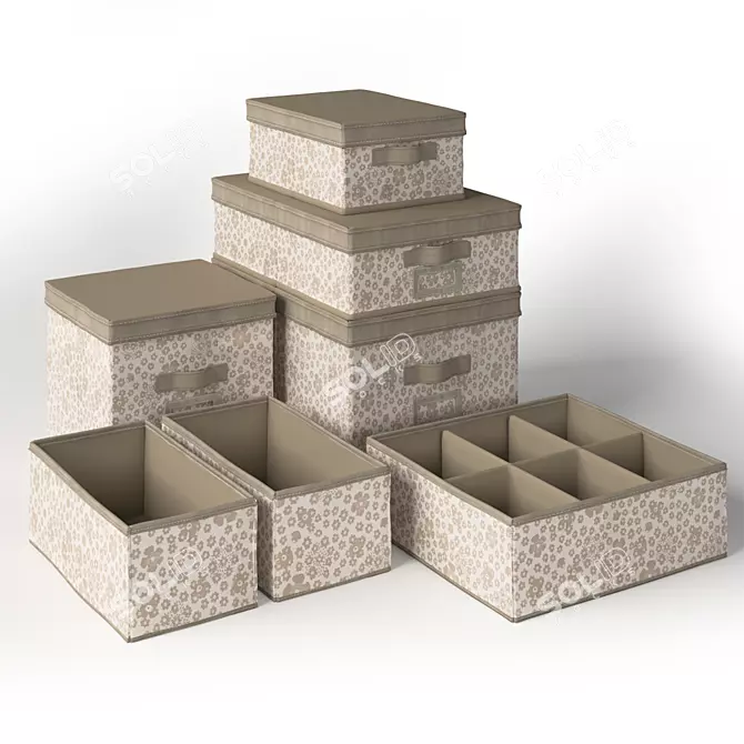 Versatile Set of Beige Boxes for Organizing 3D model image 1