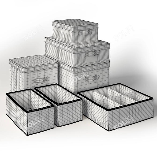 Versatile Set of Beige Boxes for Organizing 3D model image 2