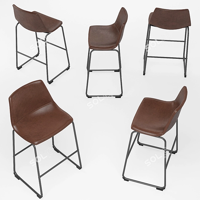 Elegant Faux Leather Bar Stool 3D model image 3