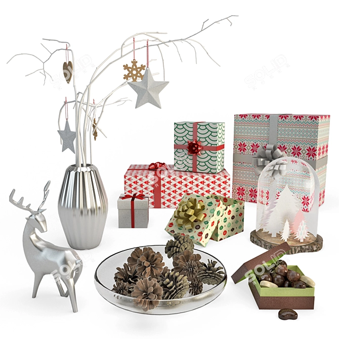 Festive 3D Christmas Decorations 3D model image 1