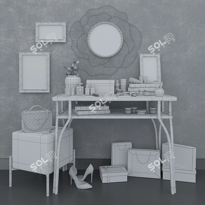 Luxury Vanity Table Set: Glam Decor 3D model image 2
