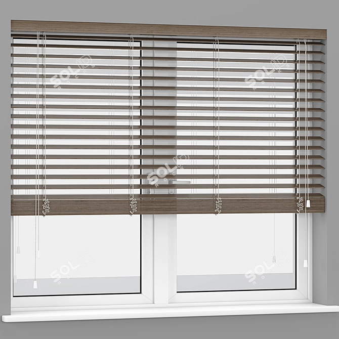 Natural Wood Window Blinds 3D model image 2