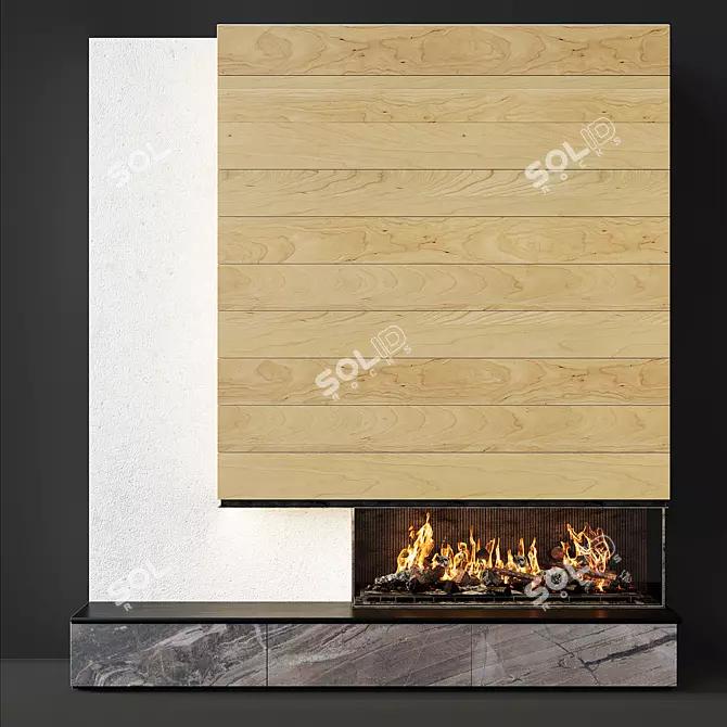 Modern Wood-Clad Fireplace 3D model image 1