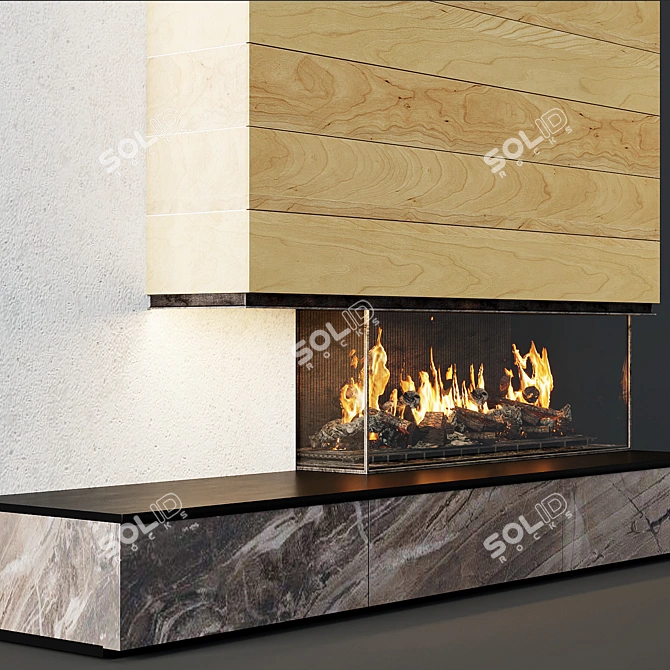 Modern Wood-Clad Fireplace 3D model image 2