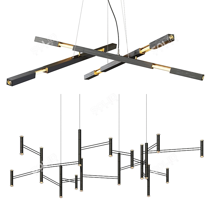 Sleek Black & Aries Light Chandelier 3D model image 1