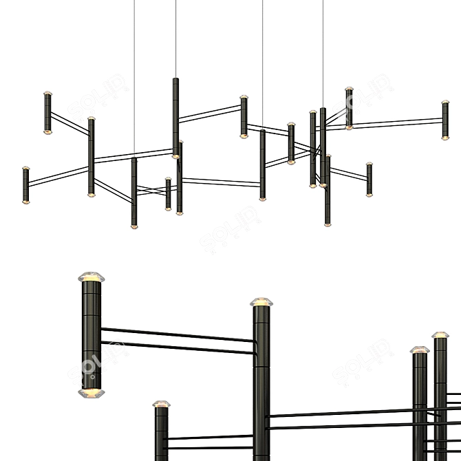 Sleek Black & Aries Light Chandelier 3D model image 2