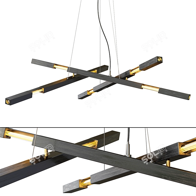 Sleek Black & Aries Light Chandelier 3D model image 3