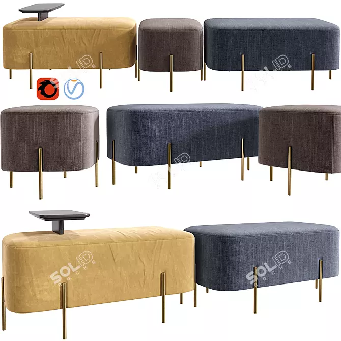 Sleek Alba Ottomans 3D model image 1