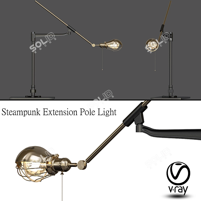 Steampunk Extension Pole Light: Vintage Industrial Style 3D model image 1