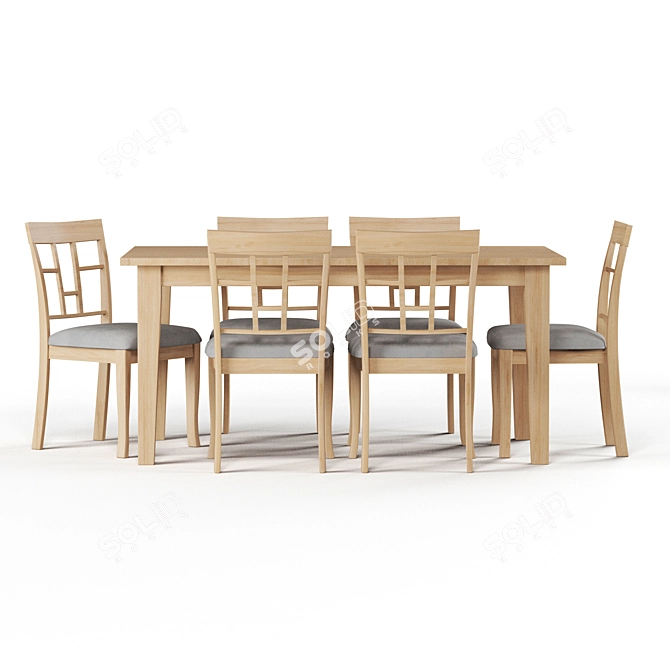 Sustainable 7-Piece Wood Dining Set 3D model image 2