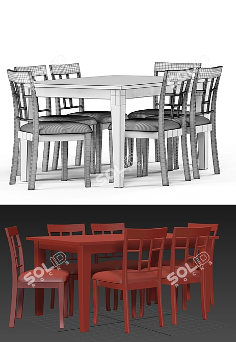 Sustainable 7-Piece Wood Dining Set 3D model image 3