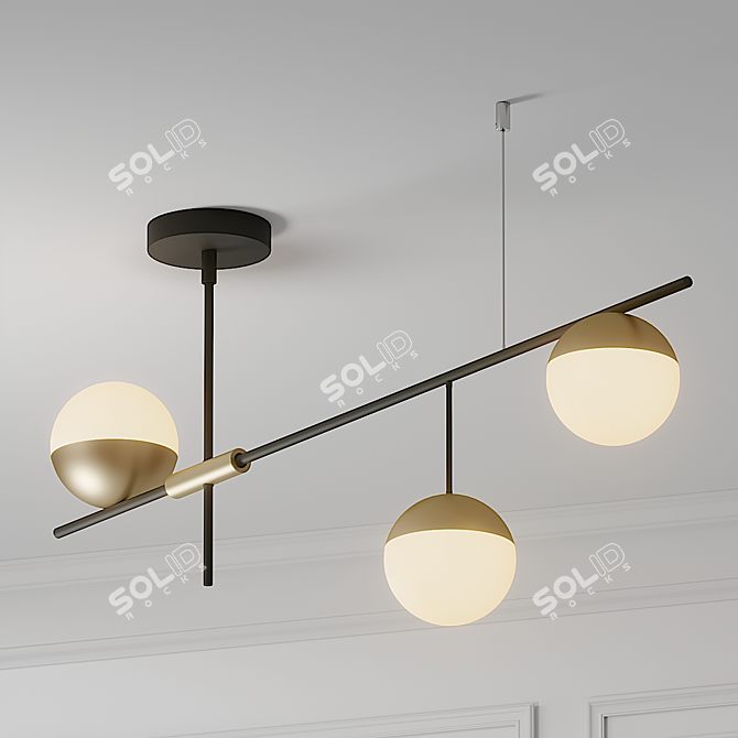 Mid Century Modern 3-Light Linear Ceiling Fixture 3D model image 2