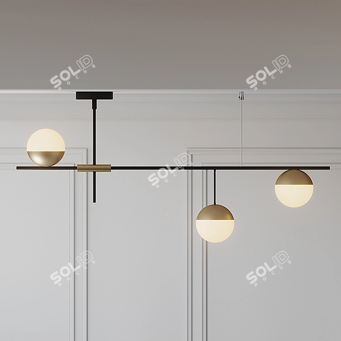 Mid Century Modern 3-Light Linear Ceiling Fixture 3D model image 3